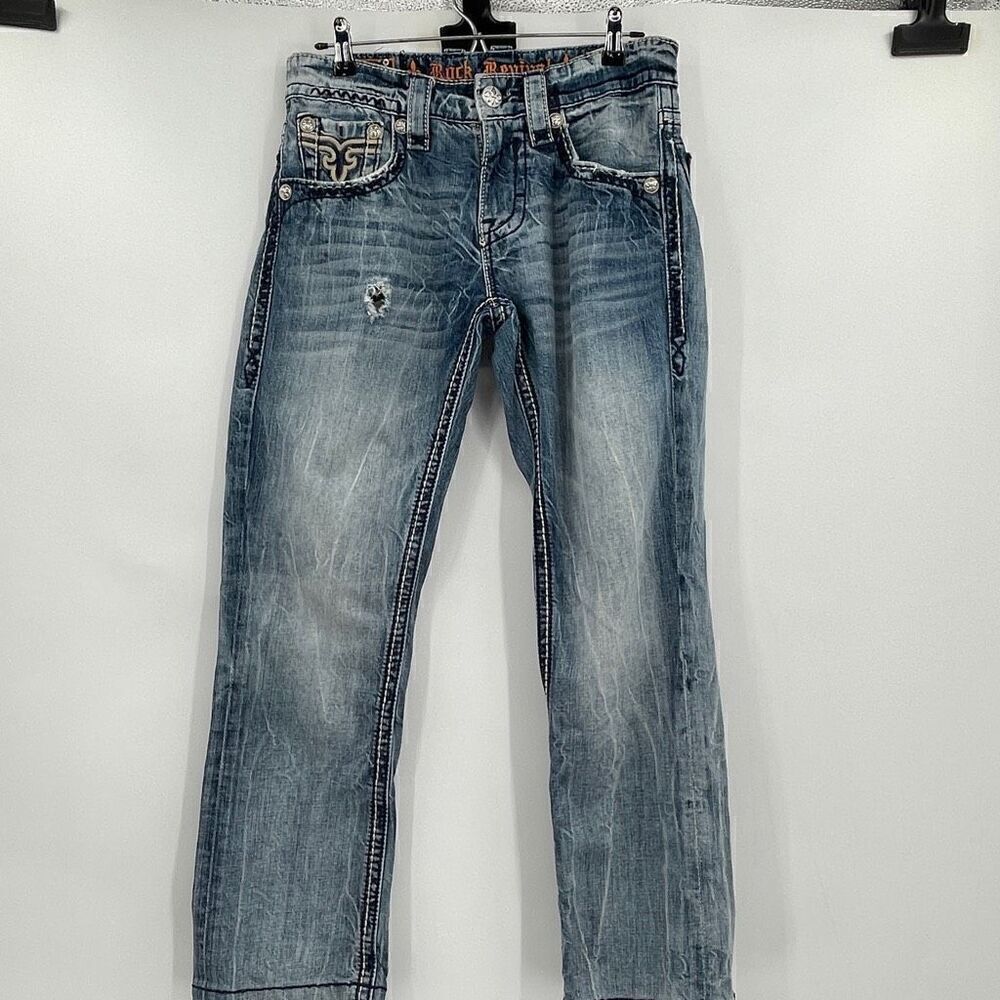 Rock Republic Blue Mid Rise Liberty Boot Cut Studded Denim Jeans Size 29